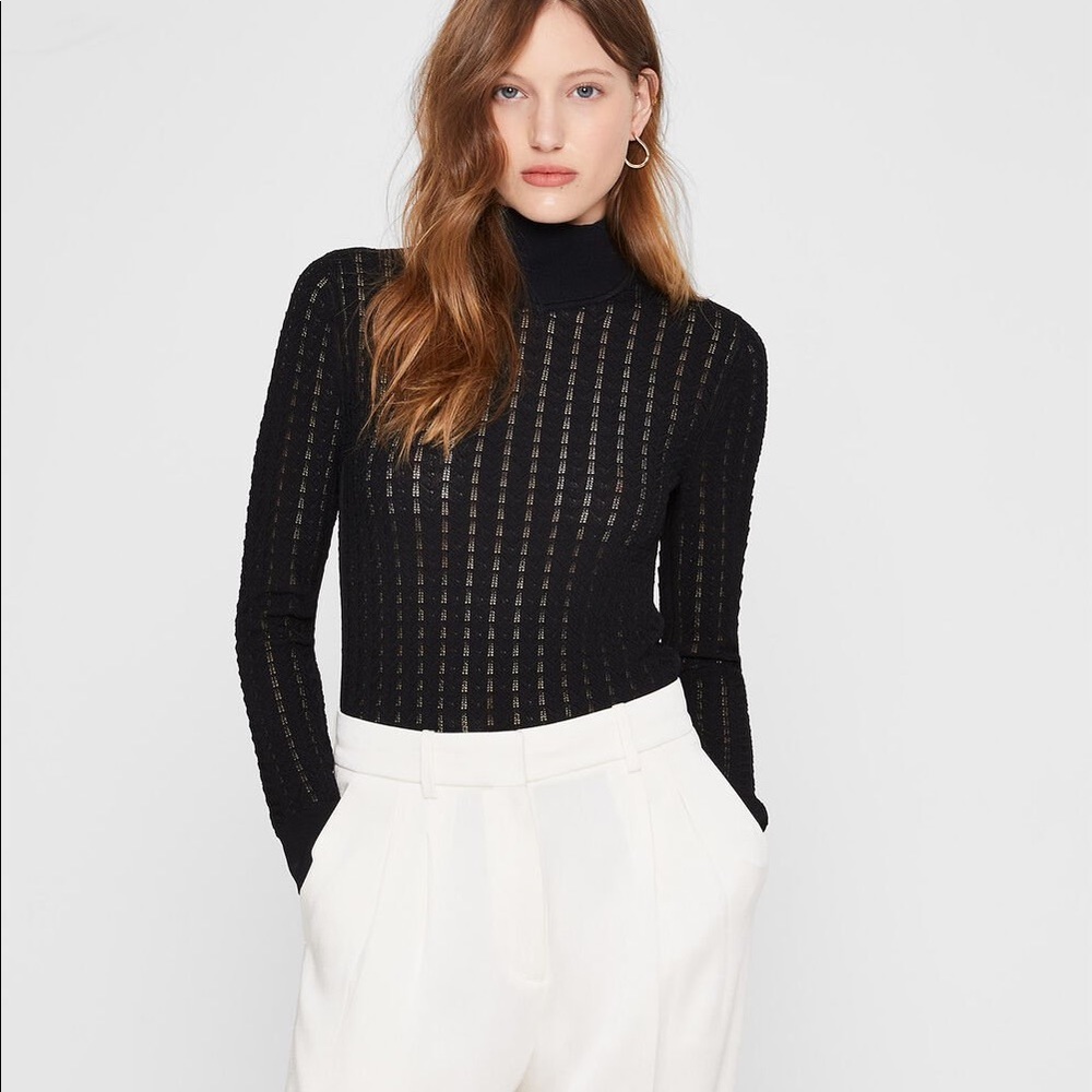 NWT Club Monaco Signature Pointelle Turtleneck Sweater - Black